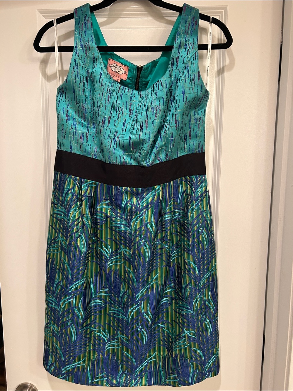 Teal & Blue Patterned Fit-and-Flare Dress